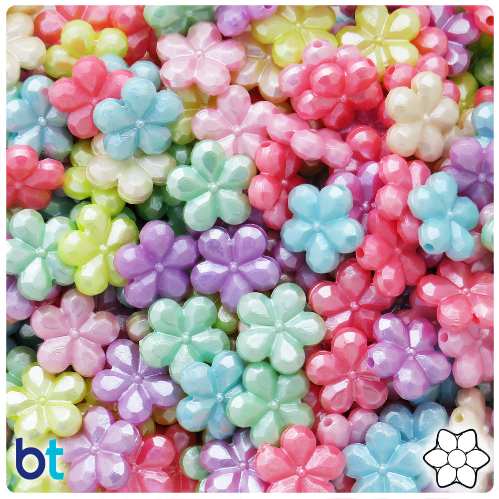 Mixed Pastel Pearl 13mm Flower Plastic Beads (120pcs)