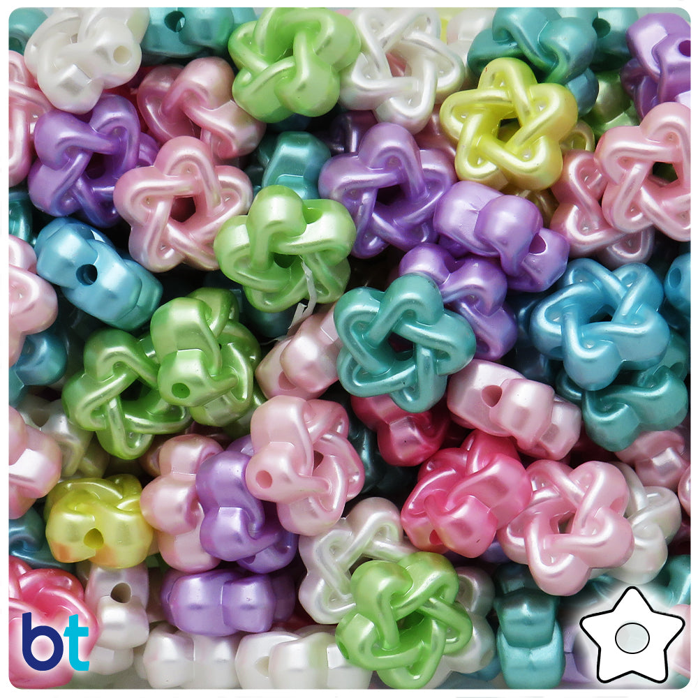 Mixed Pastel Pearl 16mm Hollow Star Plastic Beads (50pcs)