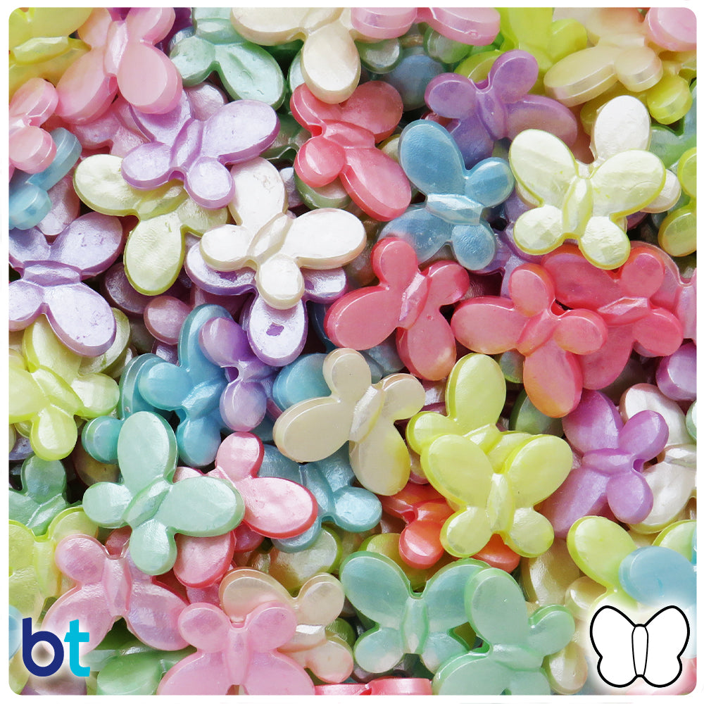 Mixed Pastel Pearl 17mm Butterfly Plastic Beads (100pcs)