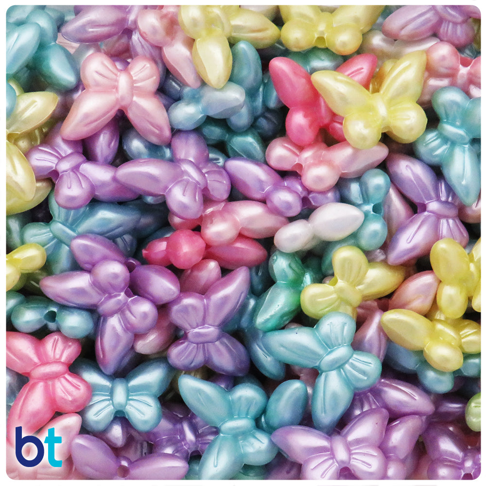 Mixed Pastel Pearl 19mm Butterfly Plastic Beads (70pcs)