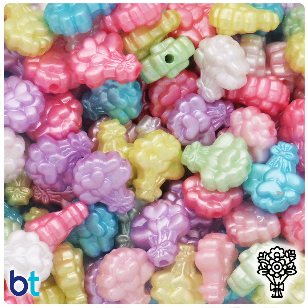 Mixed Pastel Pearl 19mm Flower Bouquet Plastic Beads (45pcs)