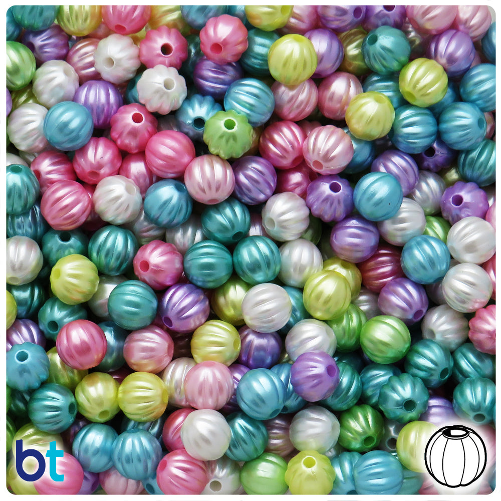 Mixed Pastel Pearl 8mm Melon Plastic Beads (200pcs)