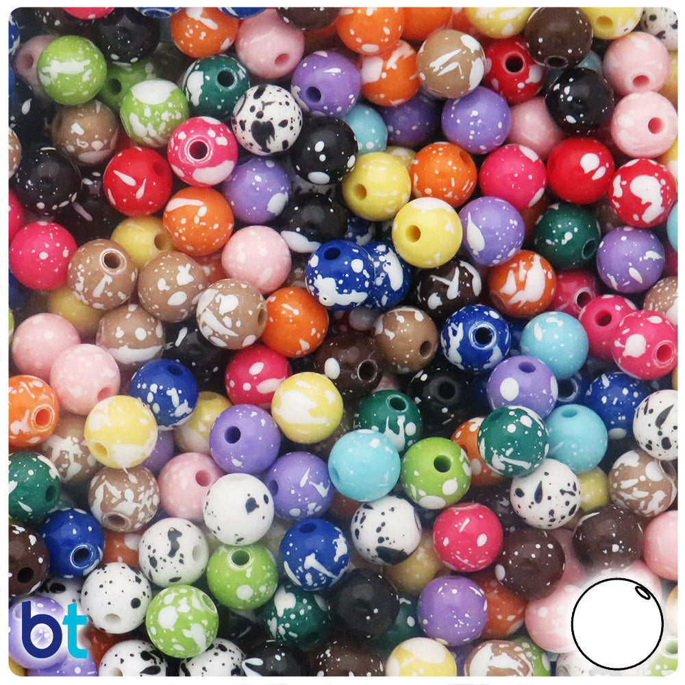 Mixed Opaque 8mm Round Plastic Beads - Splash Design (150pcs)