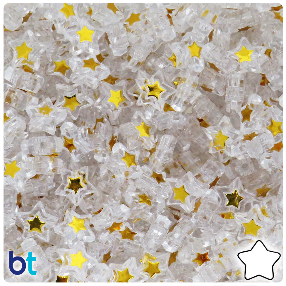 Clear Transparent 11mm Star Plastic Beads - Gold Insert (190pcs)