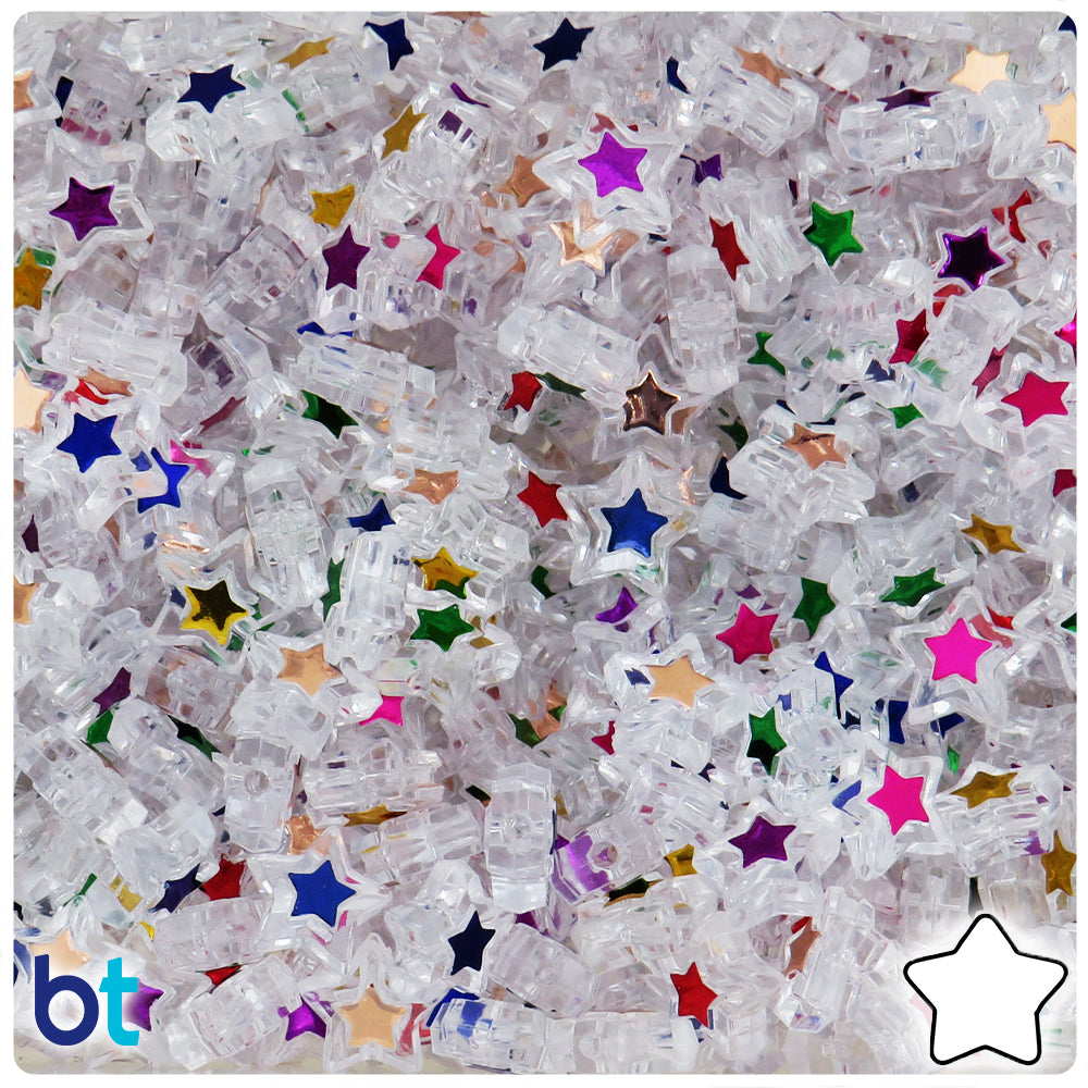 Clear Transparent 11mm Star Plastic Beads - Colored Insert (190pcs)