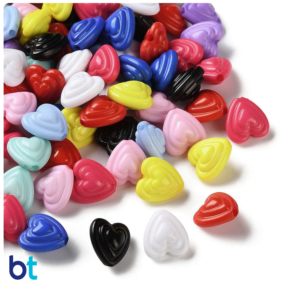 Mixed Opaque 11mm Tiered Heart Plastic Beads (140pcs)