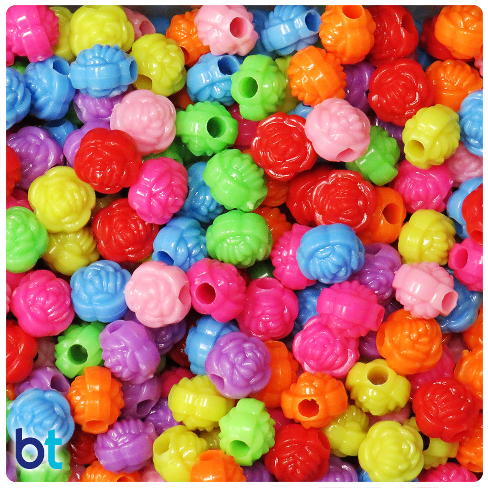 Mixed Opaque 11mm Rosebud Plastic Beads (125pcs)