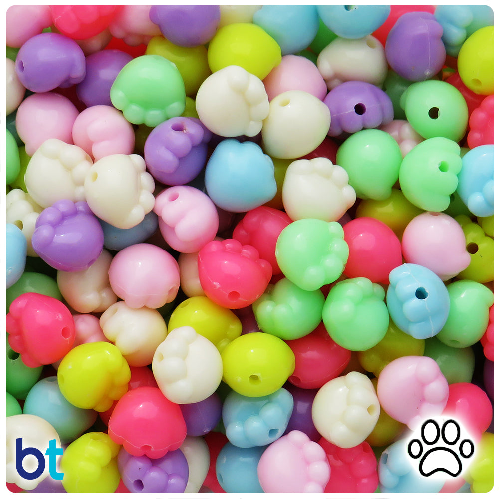 Mixed Opaque 12mm Paw Print Plastic Beads (75pcs)