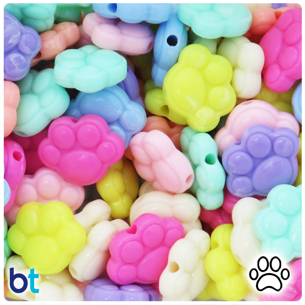Mixed Opaque 23mm Flat Paw Print Plastic Beads (25pcs)