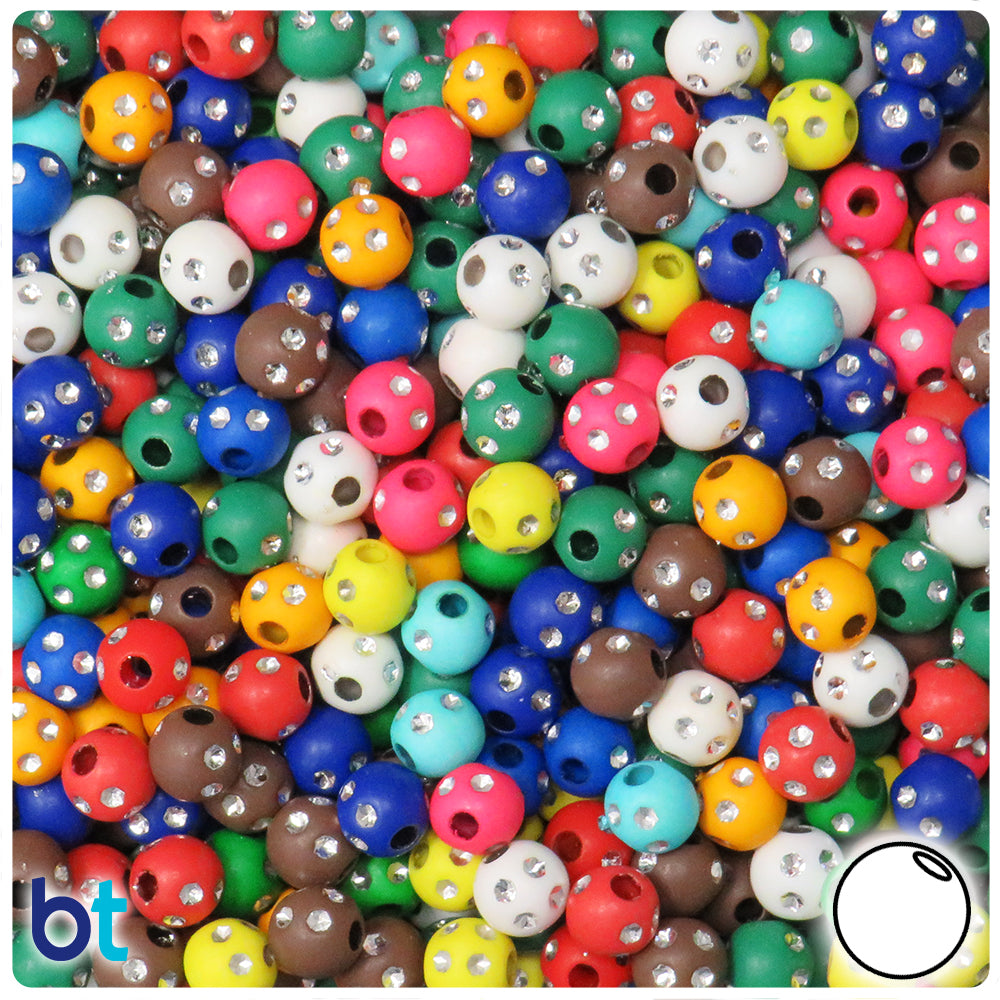 Mixed Opaque 8mm Round Plastic Beads - Rhinestone Effect (200pcs)