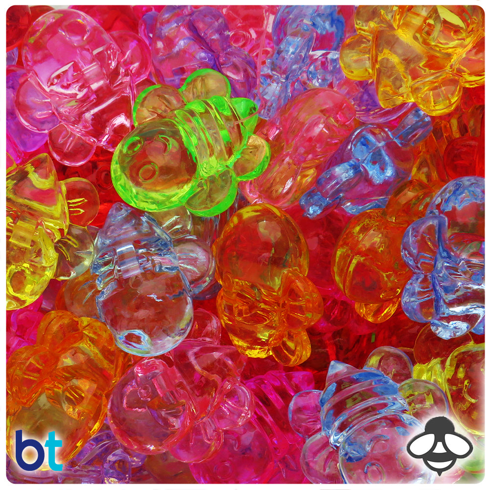 Mixed Transparent 25mm Bee Plastic Beads (20pcs)