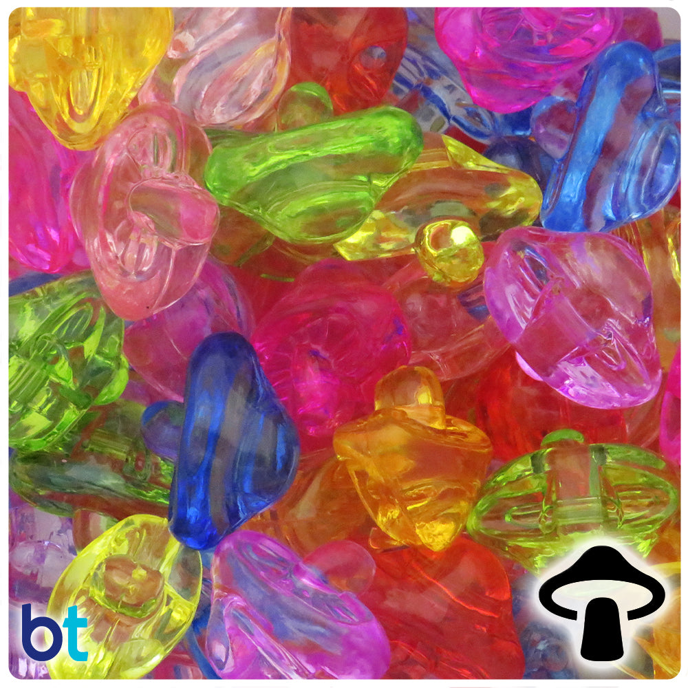 Mixed Transparent 25mm Mushroom Plastic Beads (20pcs)
