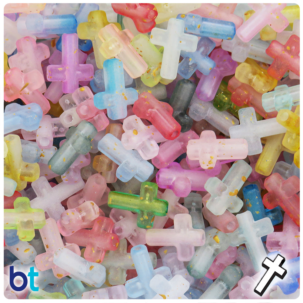Mixed Frosted 15mm Cross Plastic Beads - Gold Details (120pcs)