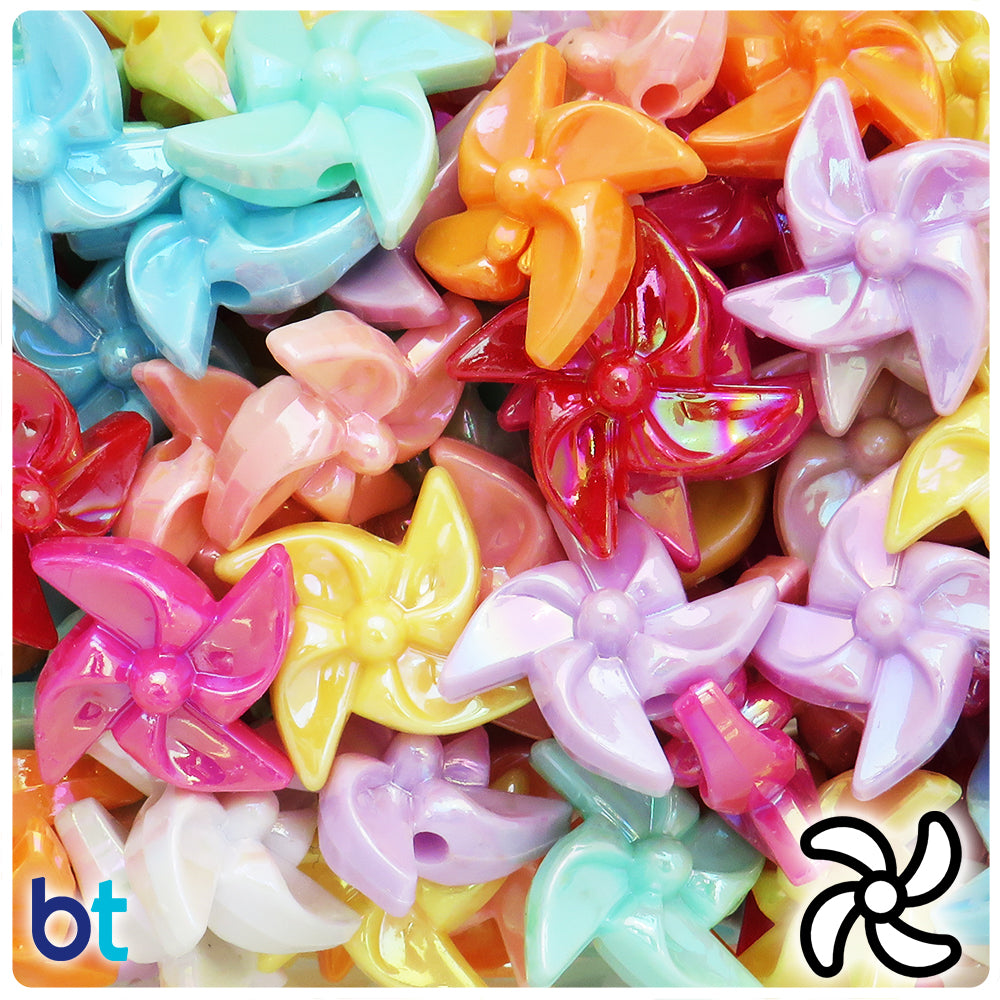 Mixed Opaque 27mm Flower Plastic Beads - UV Coating (30pcs)