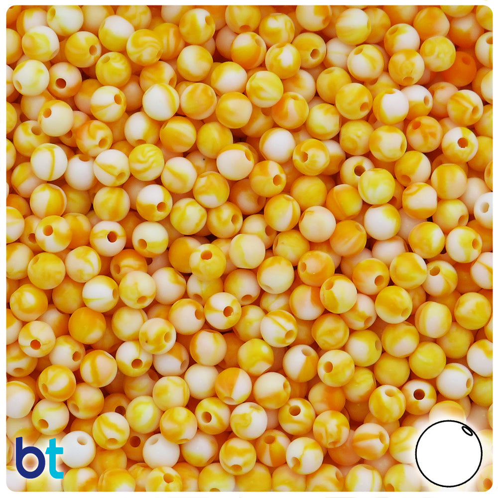 Orange Marbled 6mm Round Plastic Beads (300pcs)