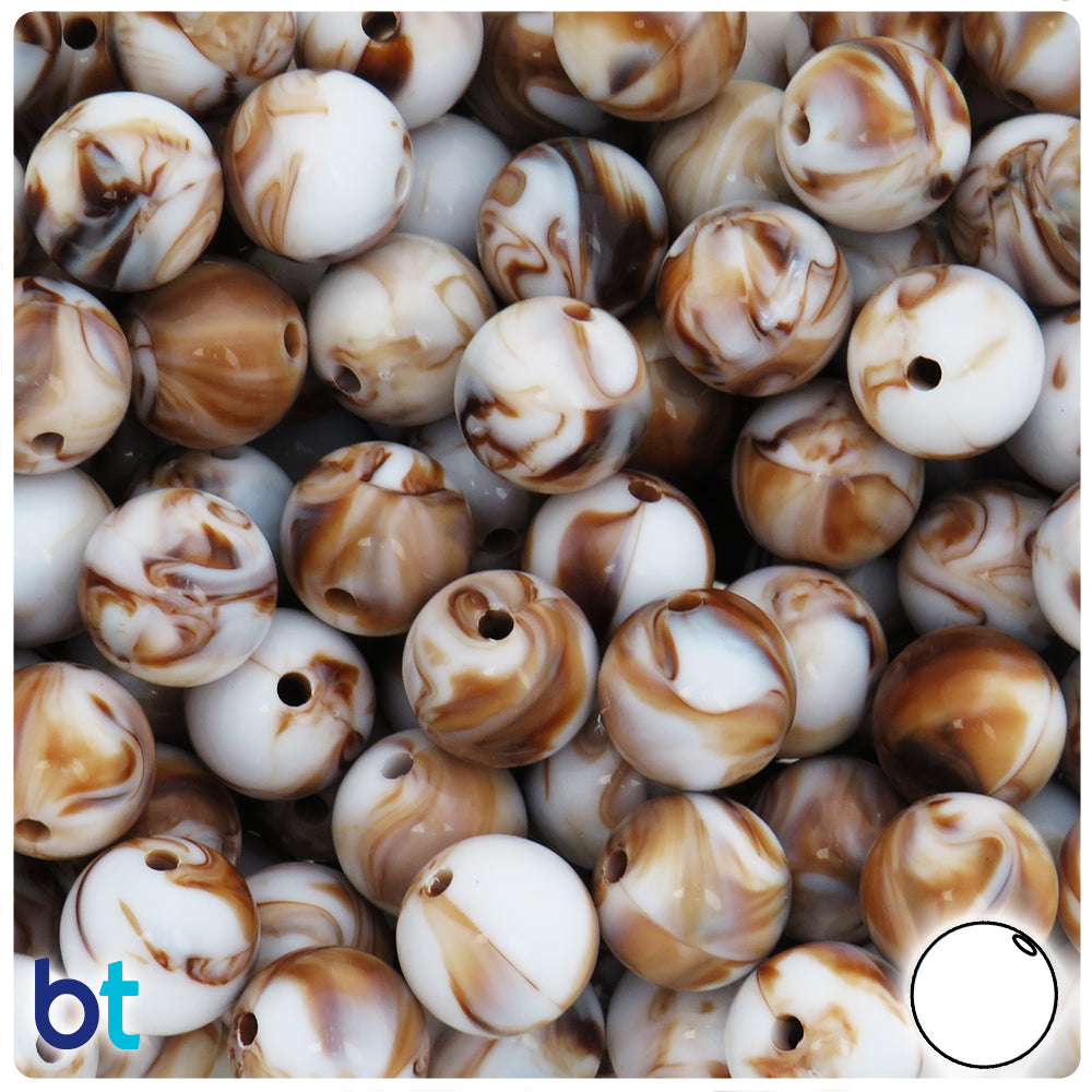 Brown Marbled 14mm Round Plastic Beads (40pcs)