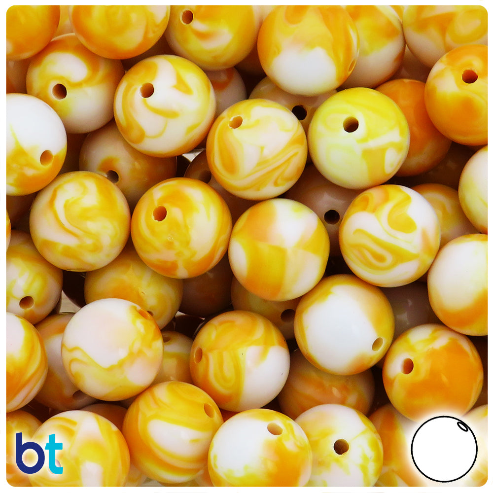 Orange Marbled 16mm Round Plastic Beads (25pcs)
