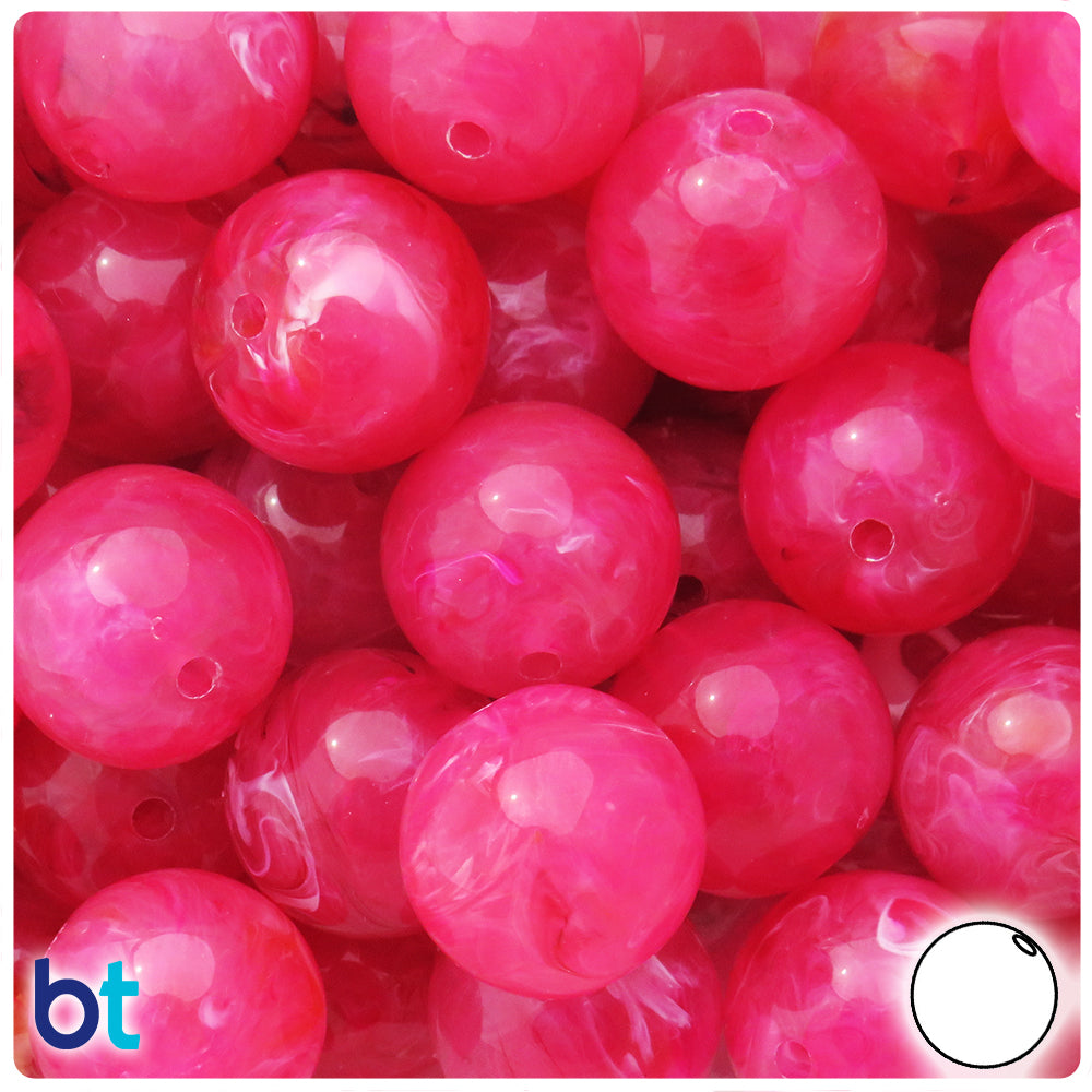 Pink Marbled 20mm Round Plastic Beads (10pcs)