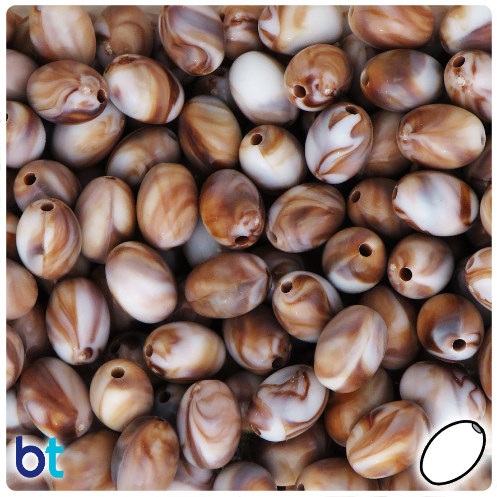 Brown Marbled 13mm Oval Plastic Beads (60pcs)