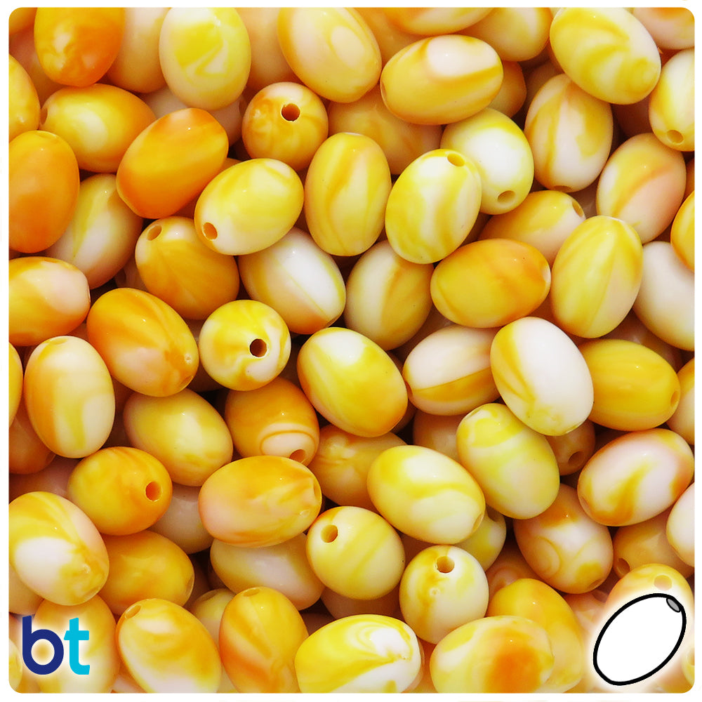 Orange Marbled 13mm Oval Plastic Beads (60pcs)