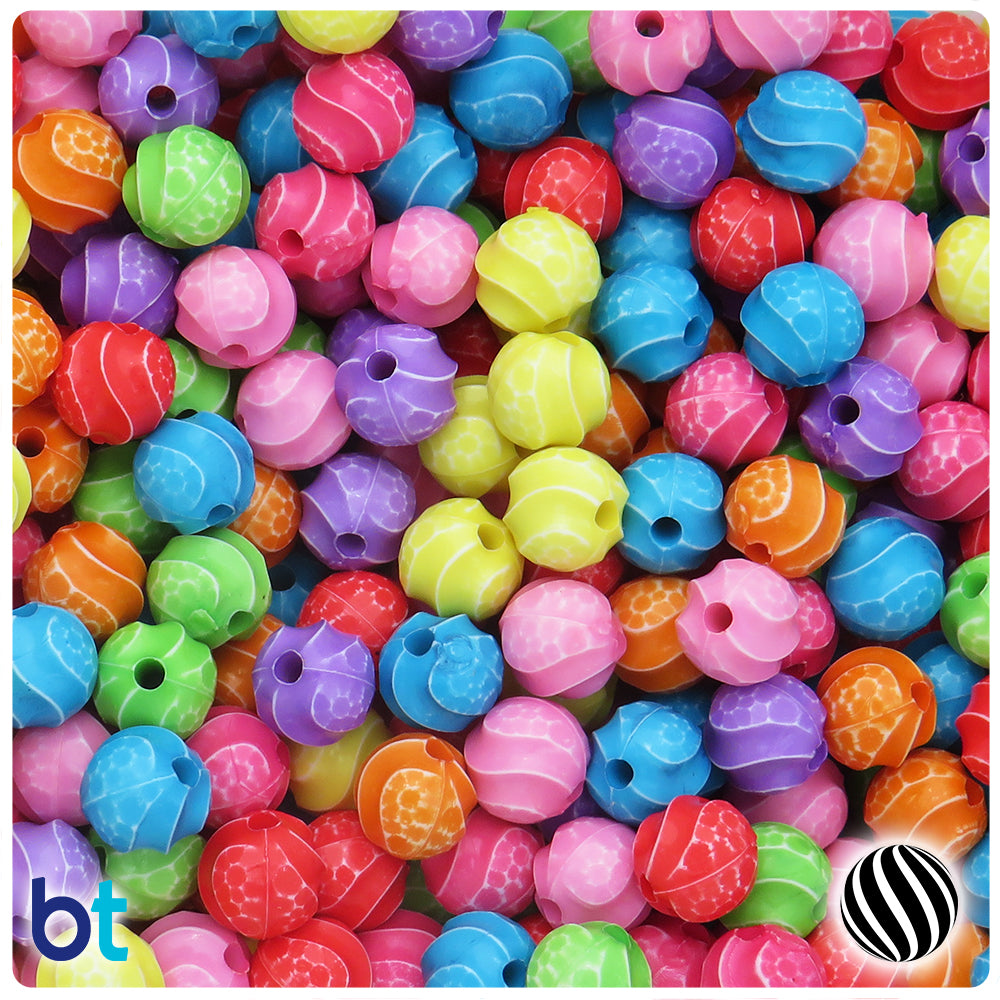 Mixed Opaque 9mm Twisted Round Plastic Beads (100pcs)