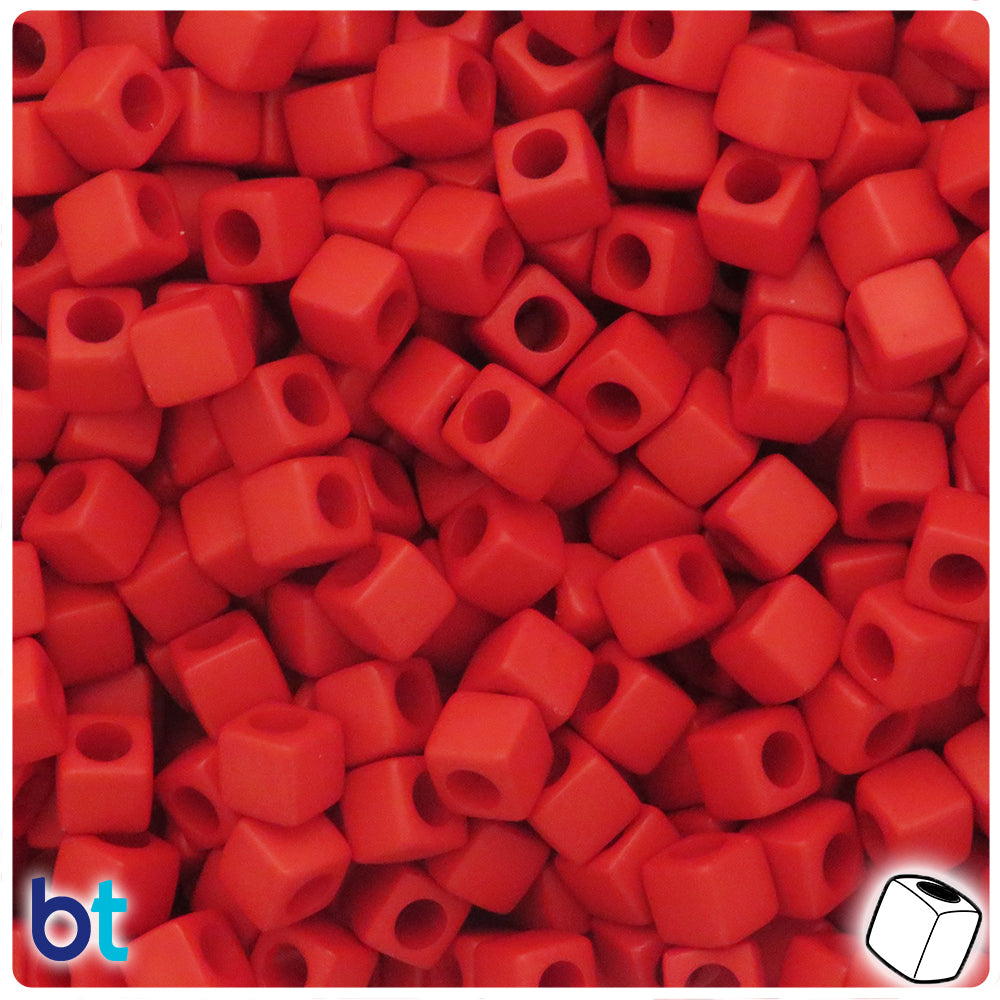 Red Matte 7mm Cube Plastic Beads (190pcs)
