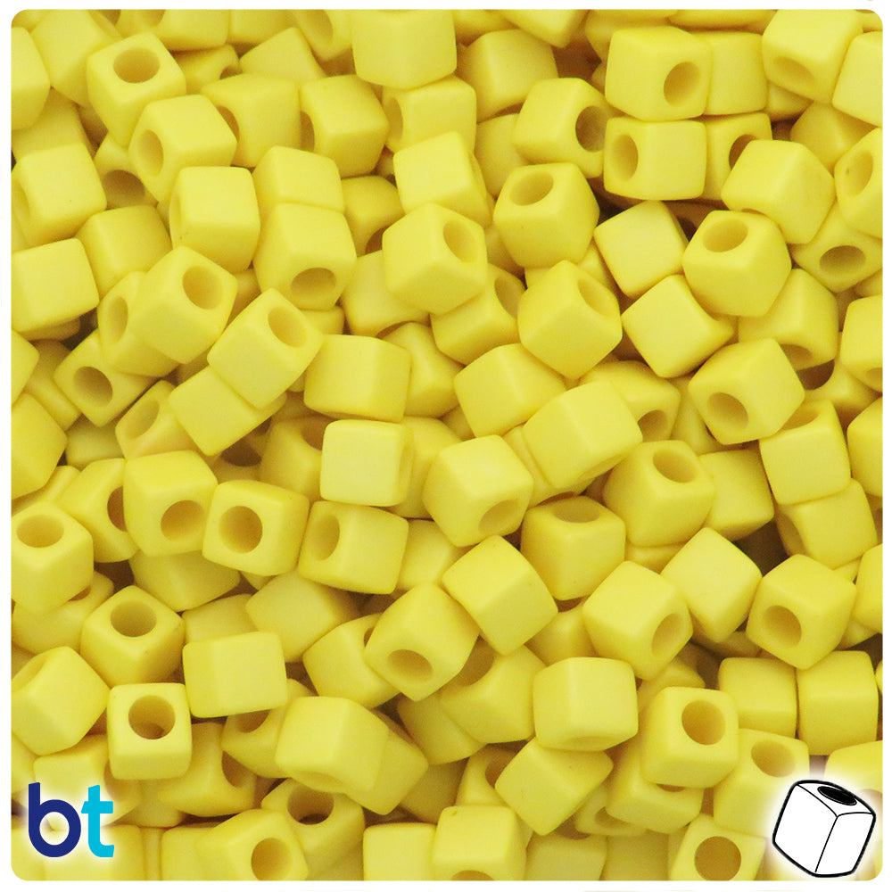 Yellow Matte 7mm Cube Plastic Beads (190pcs)