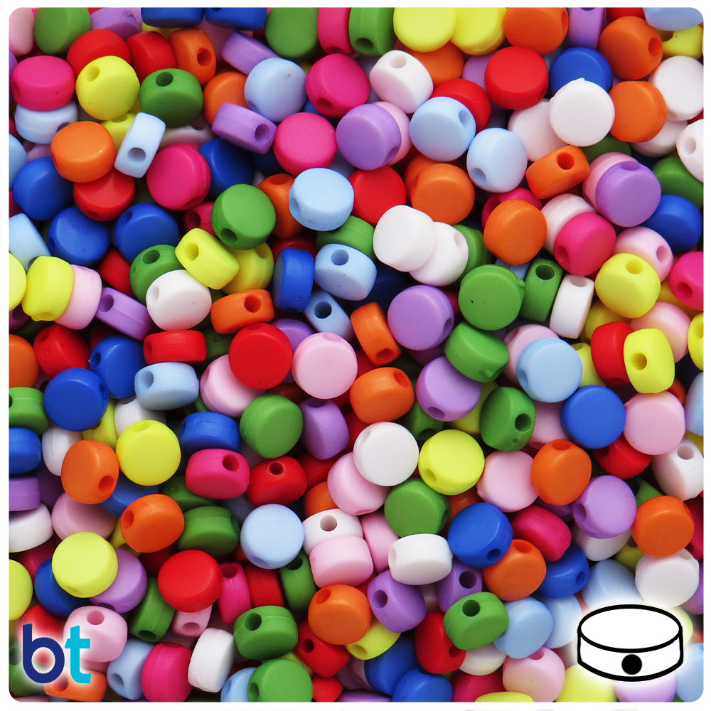 Mixed Matte 7mm Flat Round Plastic Beads (250pcs)