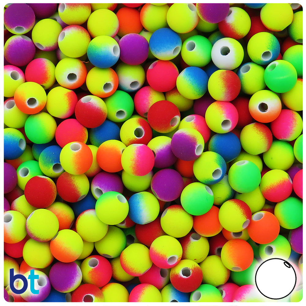 Neon Two Tone Rubberized 8mm Round Plastic Beads (175pcs)