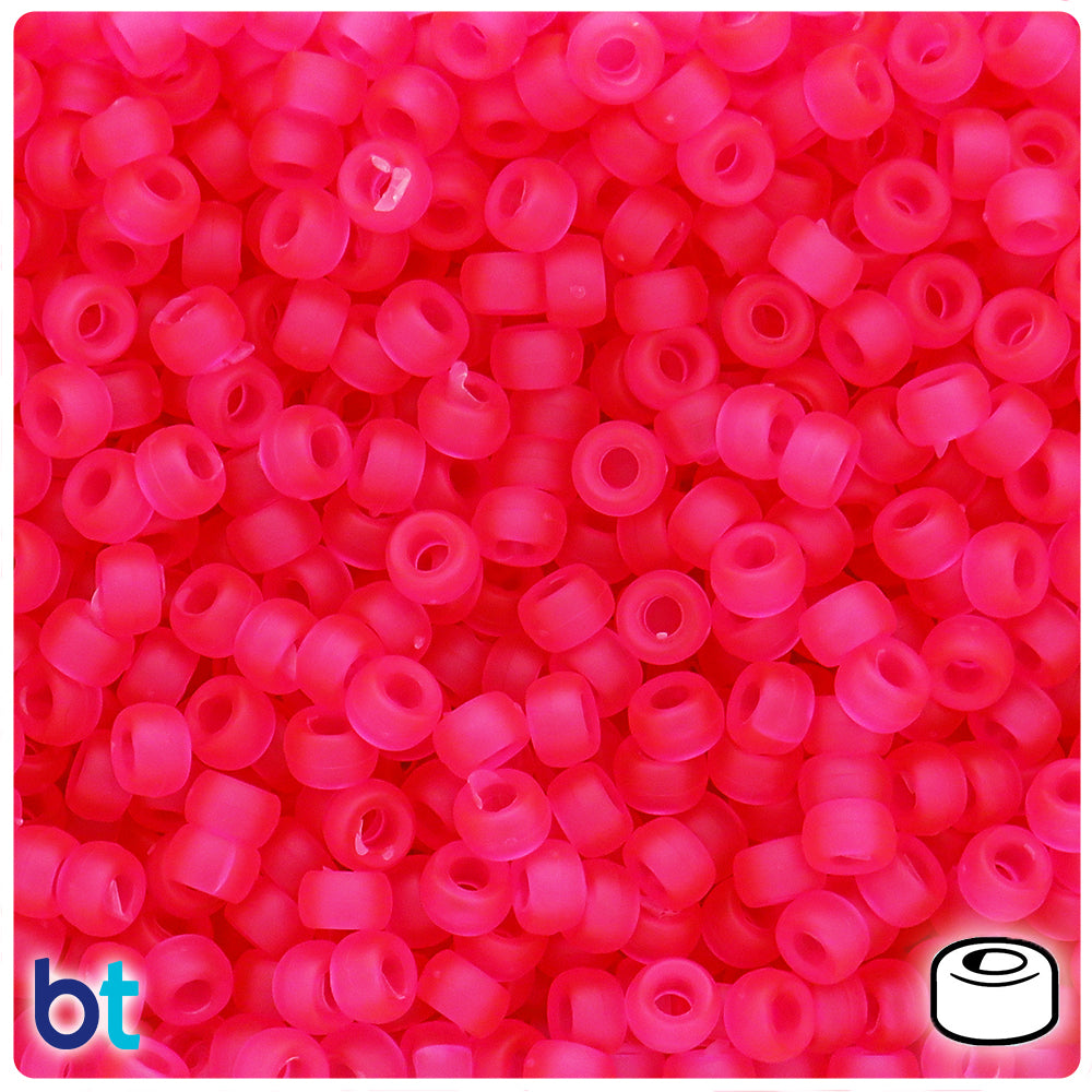Hot Pink Frosted 6.5mm Mini Barrel Pony Beads (1000pcs)