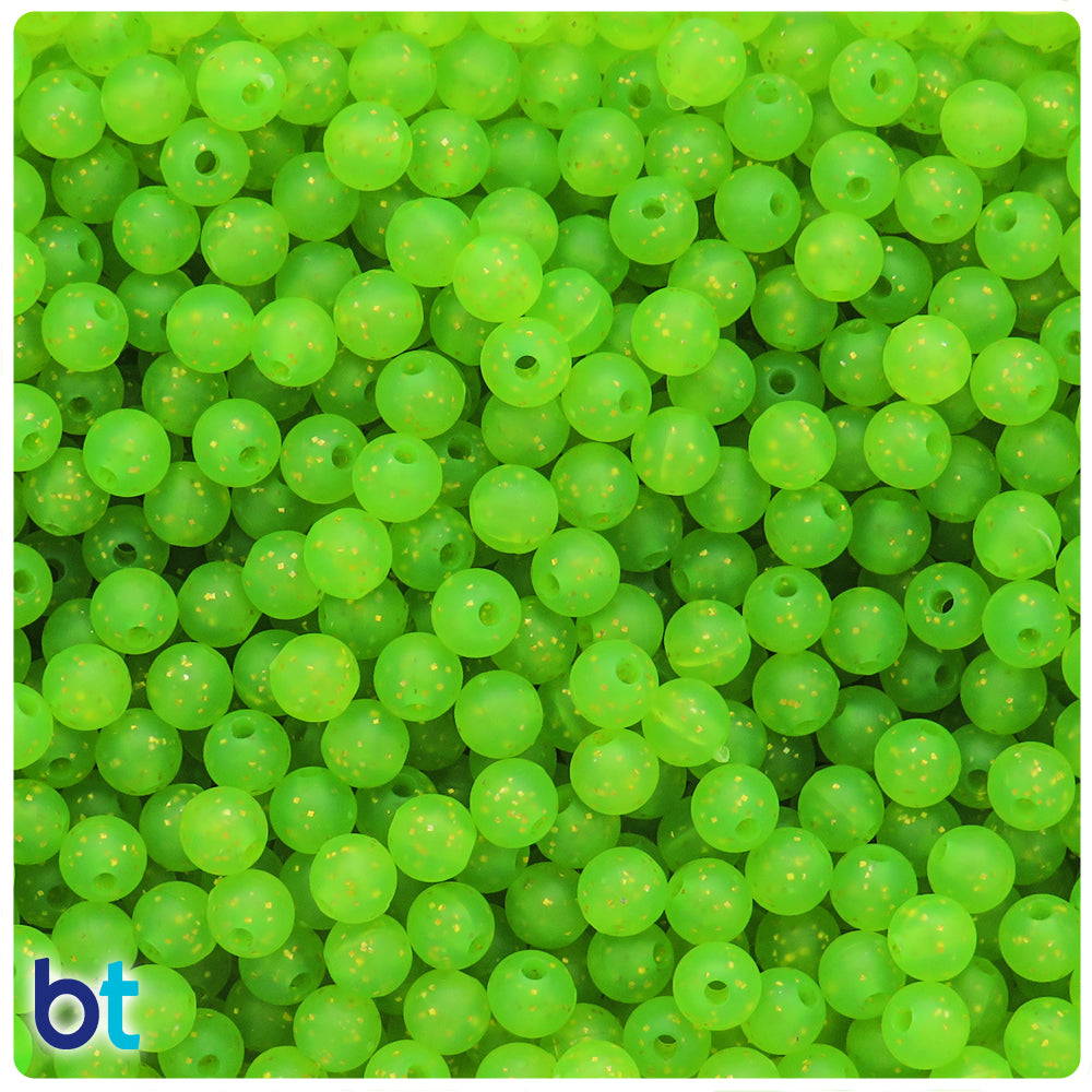 Lime Roe Frosted Gold Flakes 6mm Round Plastic Beads (500pcs)
