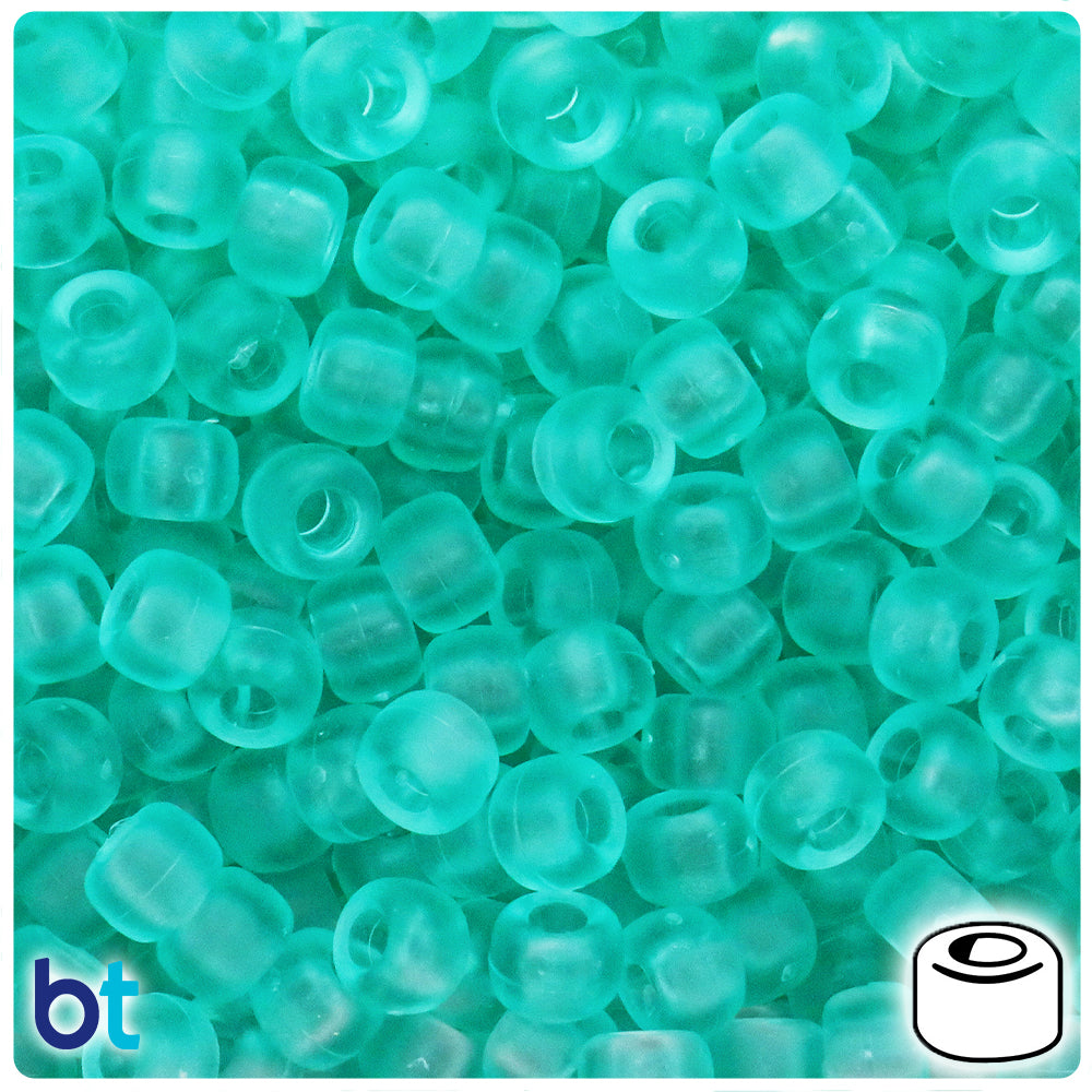 Green Aqua Frosted 9mm Barrel Pony Beads (500pcs)