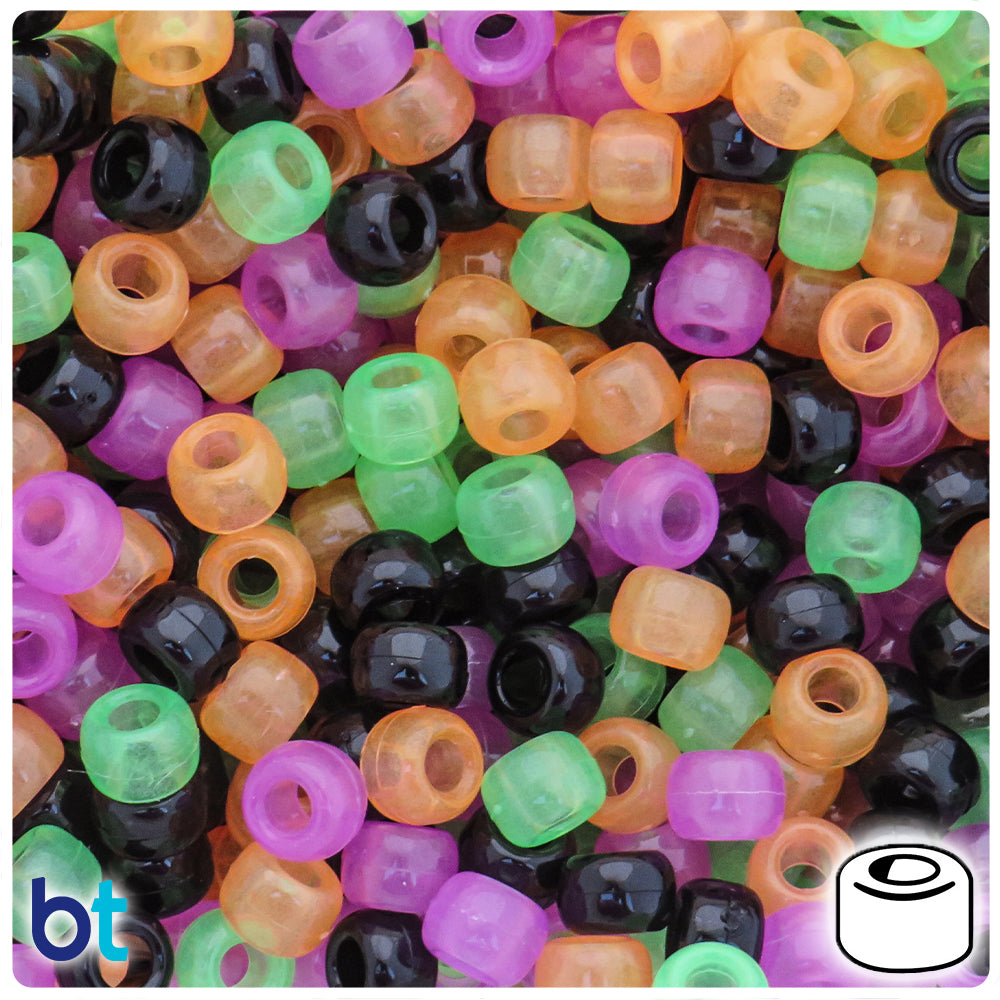 Halloween Glow Multi 9mm Barrel Pony Beads (100pcs)