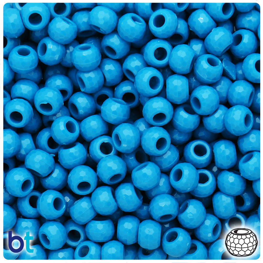 Dark Turquoise Opaque 9mm Faceted Barrel Pony Beads (500pcs)