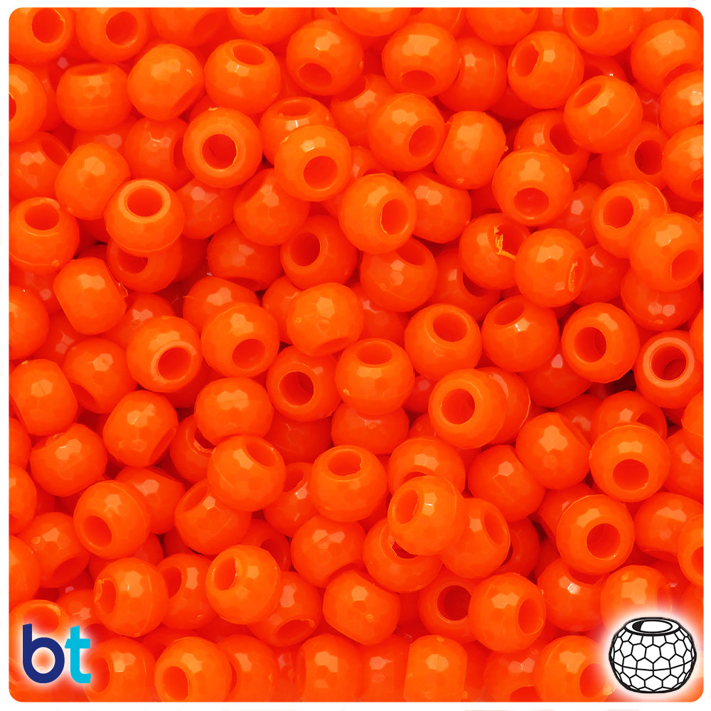 Tangelo Neon Bright 9mm Faceted Barrel Pony Beads (500pcs)