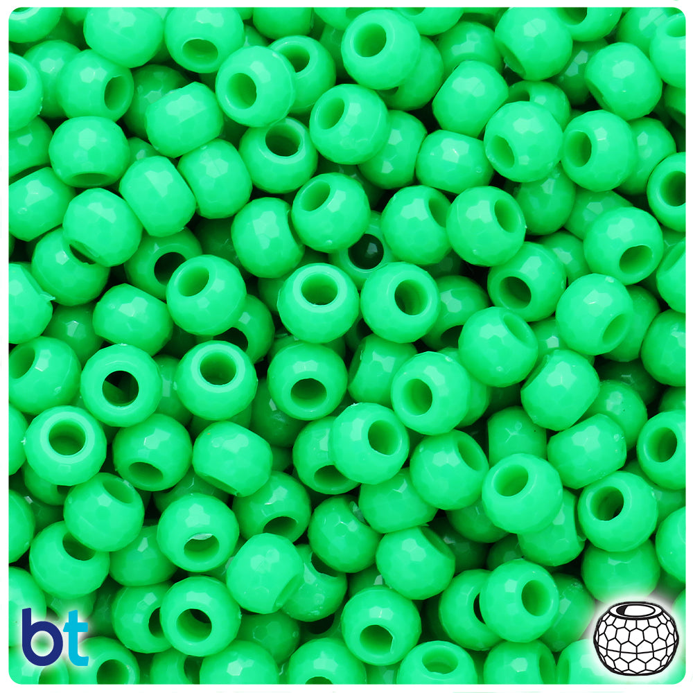 Grasshopper Neon Bright 9mm Faceted Barrel Pony Beads (100pcs)