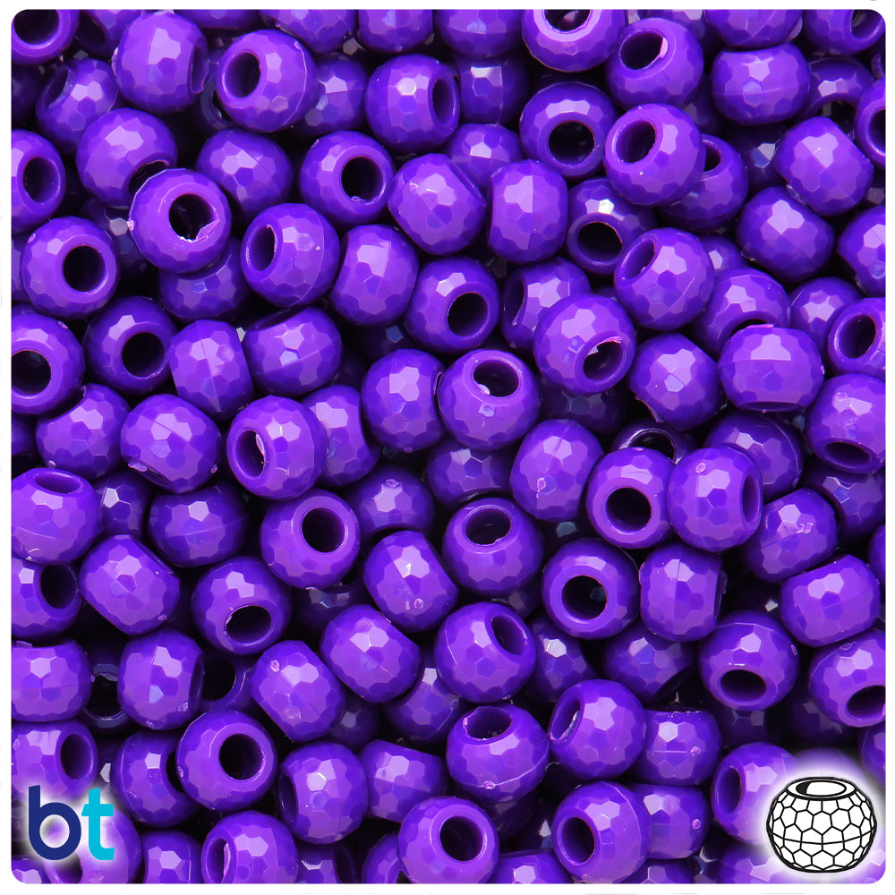 Plum Neon Bright 9mm Faceted Barrel Pony Beads (500pcs)