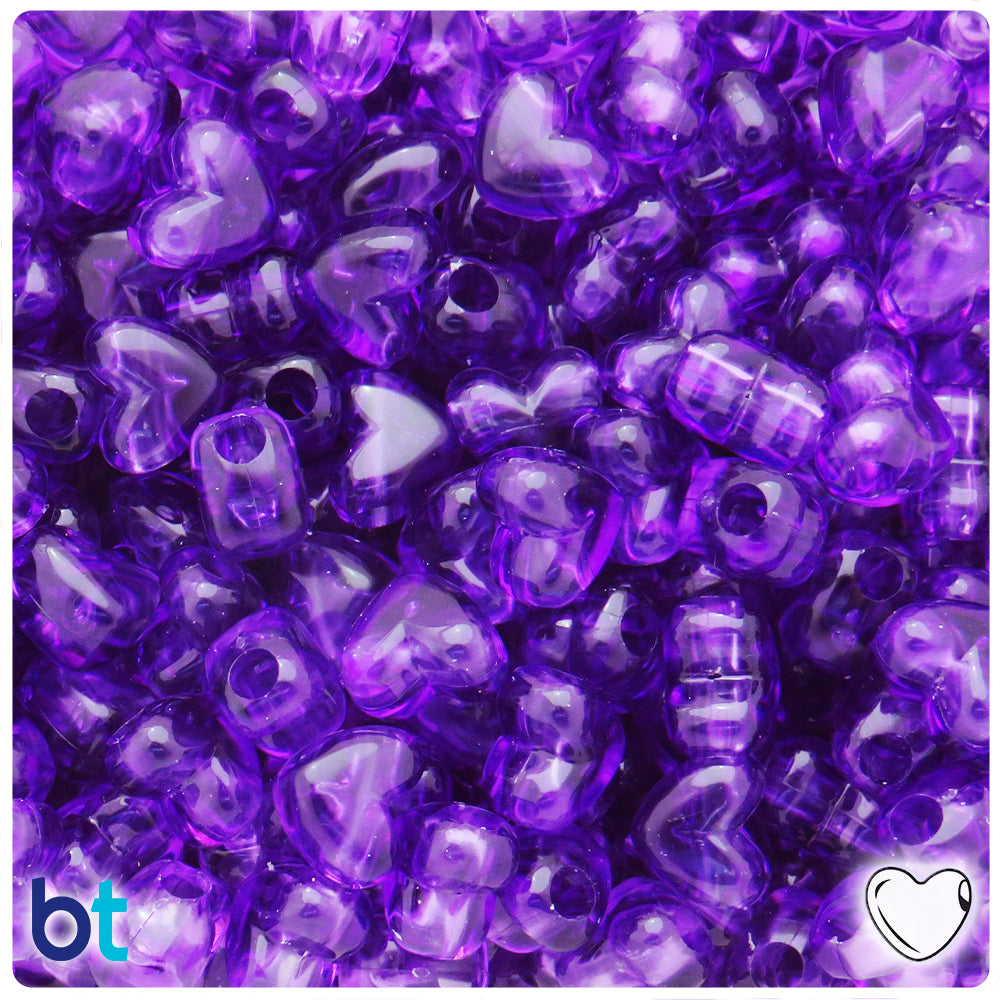 Amethyst Transparent 12mm Heart (HH) Pony Beads (250pcs)