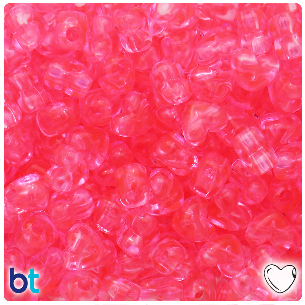 Pink Transparent 12mm Heart (HH) Pony Beads (250pcs)