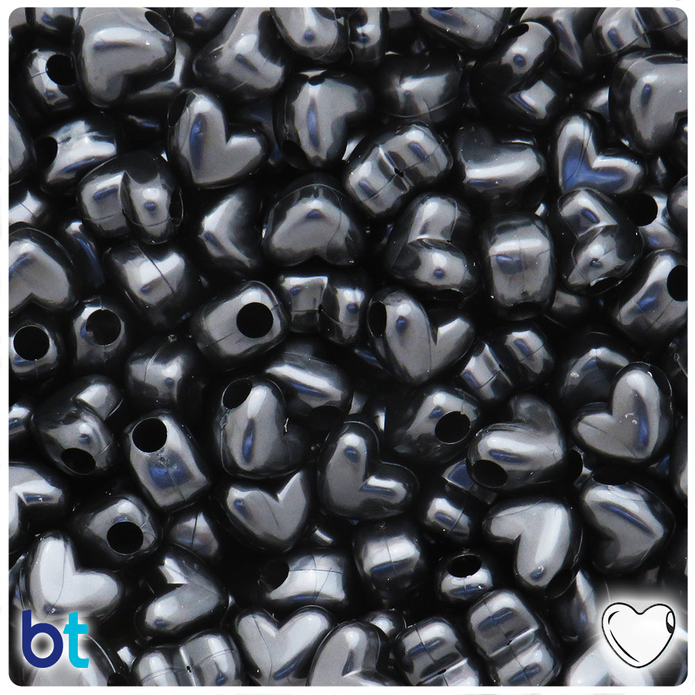 Black Pearl 12mm Heart (HH) Pony Beads (250pcs)