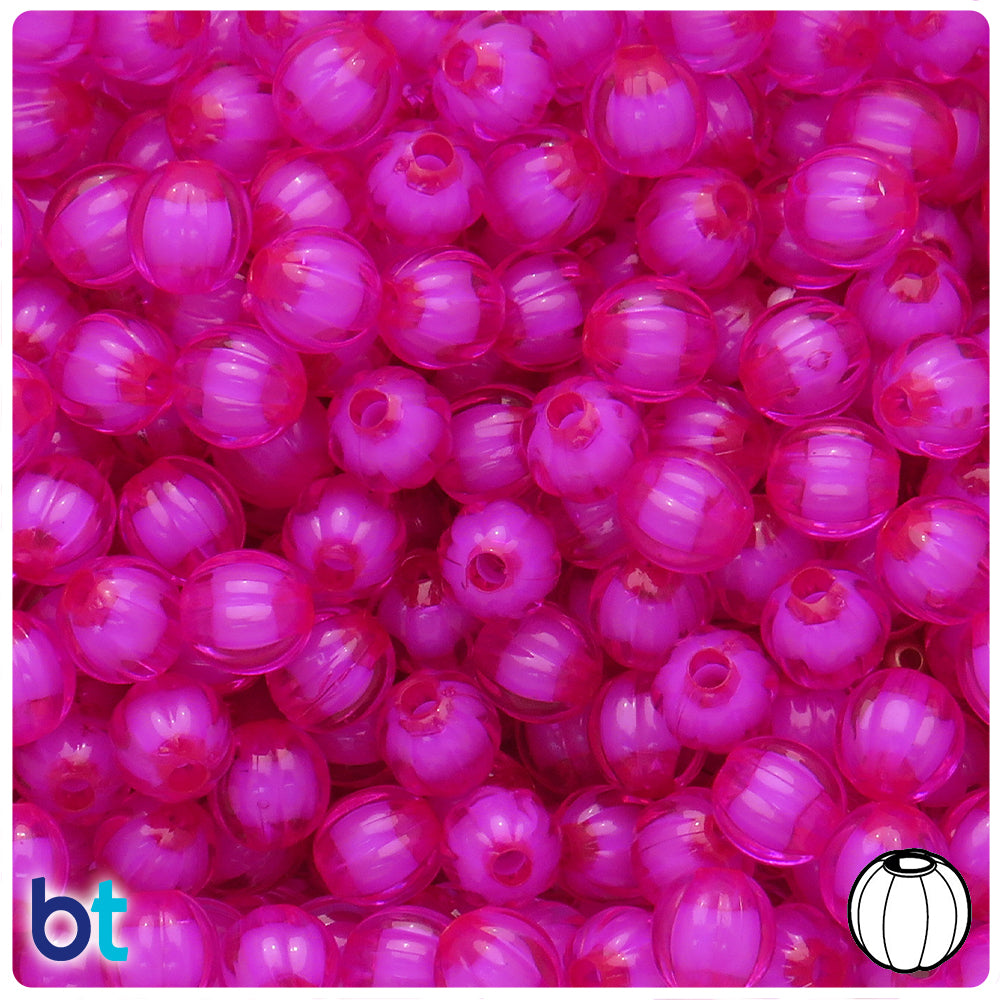 Purple-Pink Transparent 10mm Melon Plastic Beads - White Core (100pcs)