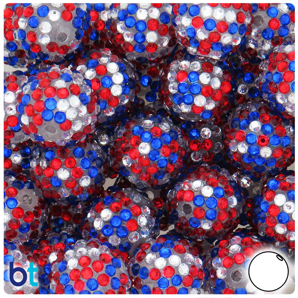 Red, Clear & Blue Transparent 20mm Round Rhinestone Plastic Beads (10pcs)
