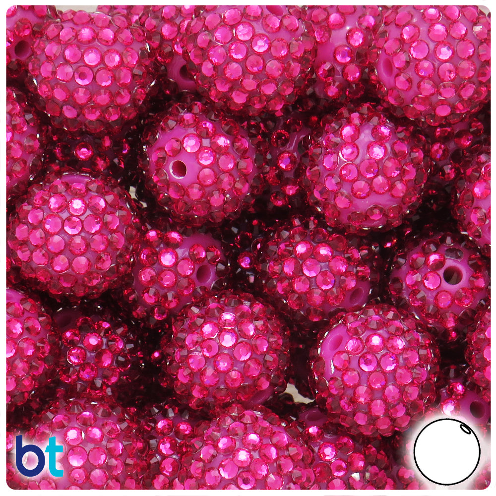 Dark Pink Transparent 20mm Round Rhinestone Plastic Beads (10pcs)