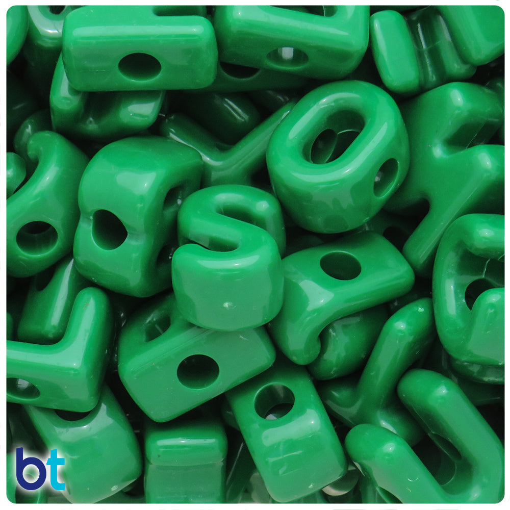 Dark Green Opaque Jumbo Alpha Beads - Mixed Letters (1lb)