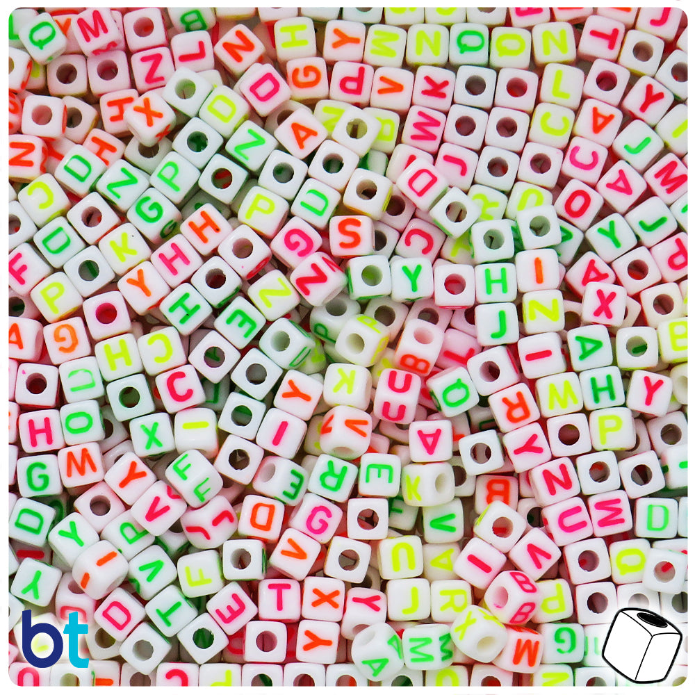 White Opaque 5mm Cube Alpha Beads - Colored Letter Mix (1100pcs)