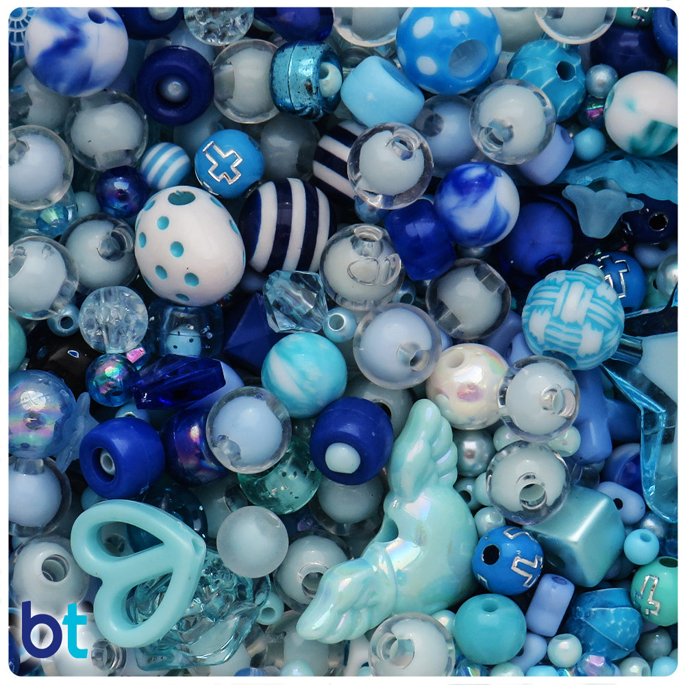 Blue Shades Assorted Plastic Beads (8oz)