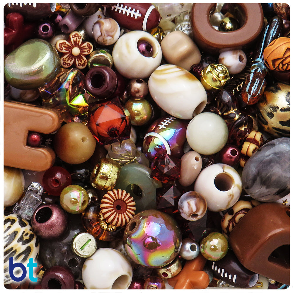 Brown Shades Assorted Plastic Beads (8oz)