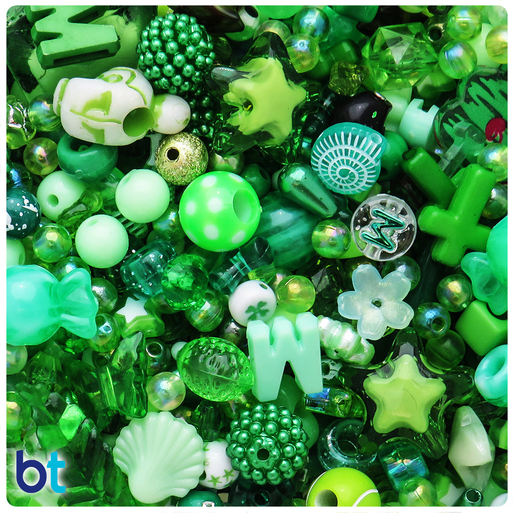 Green Shades Assorted Plastic Beads (8oz)