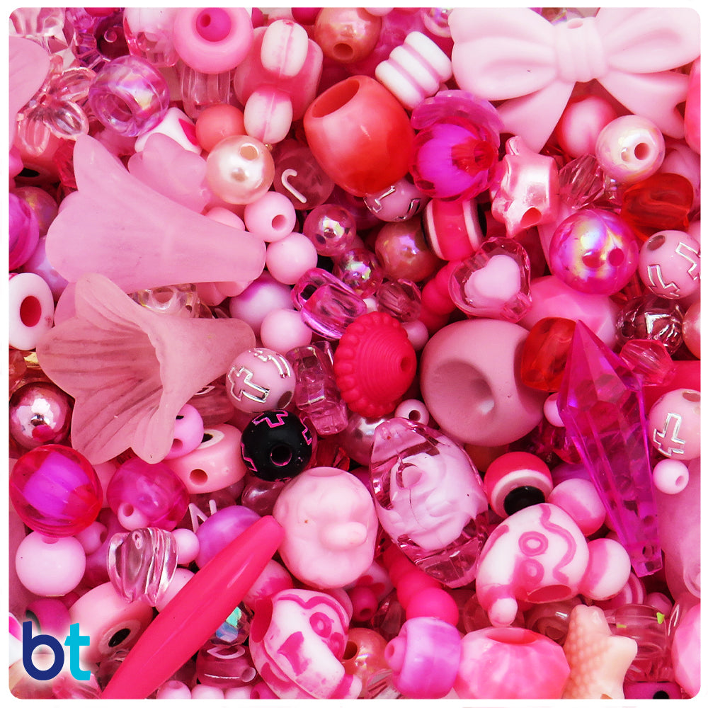 Pink Shades Assorted Plastic Beads (8oz)