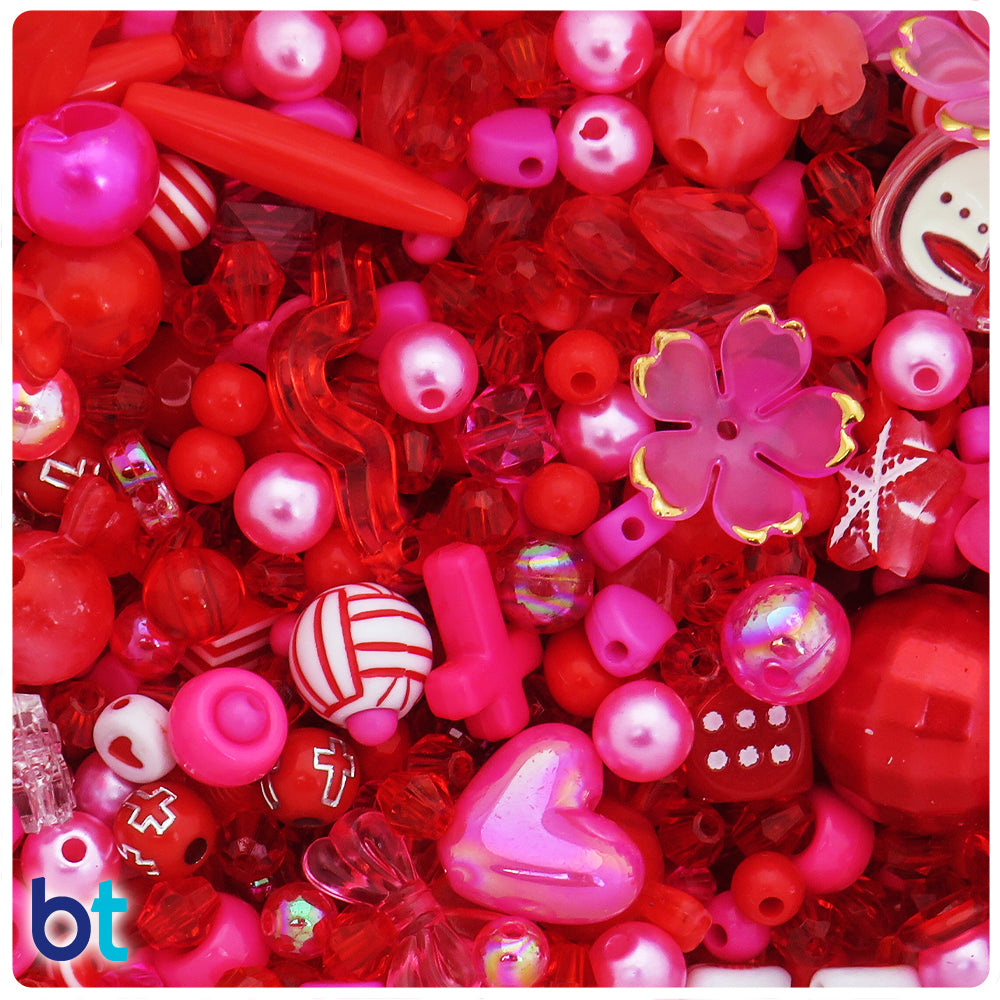 Red Shades Assorted Plastic Beads (8oz)